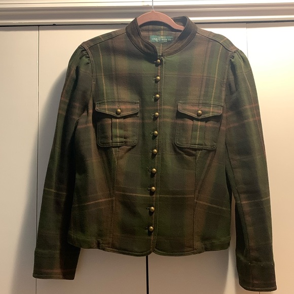 Ralph Lauren Plaid Military Style Jacket with Gold Buttons - Picture 1 of 5
